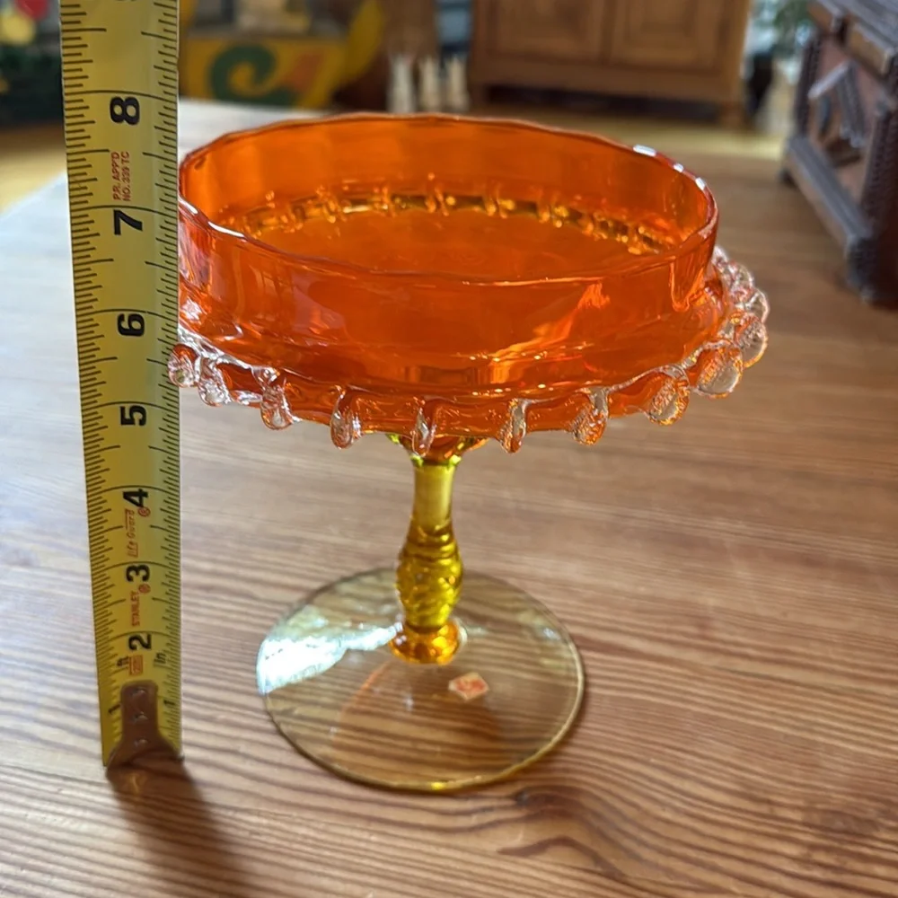 Italian Handblown Orange & Yellow Murano Glass Compote, Bowl or Candy Dish - Picture 9 of 10